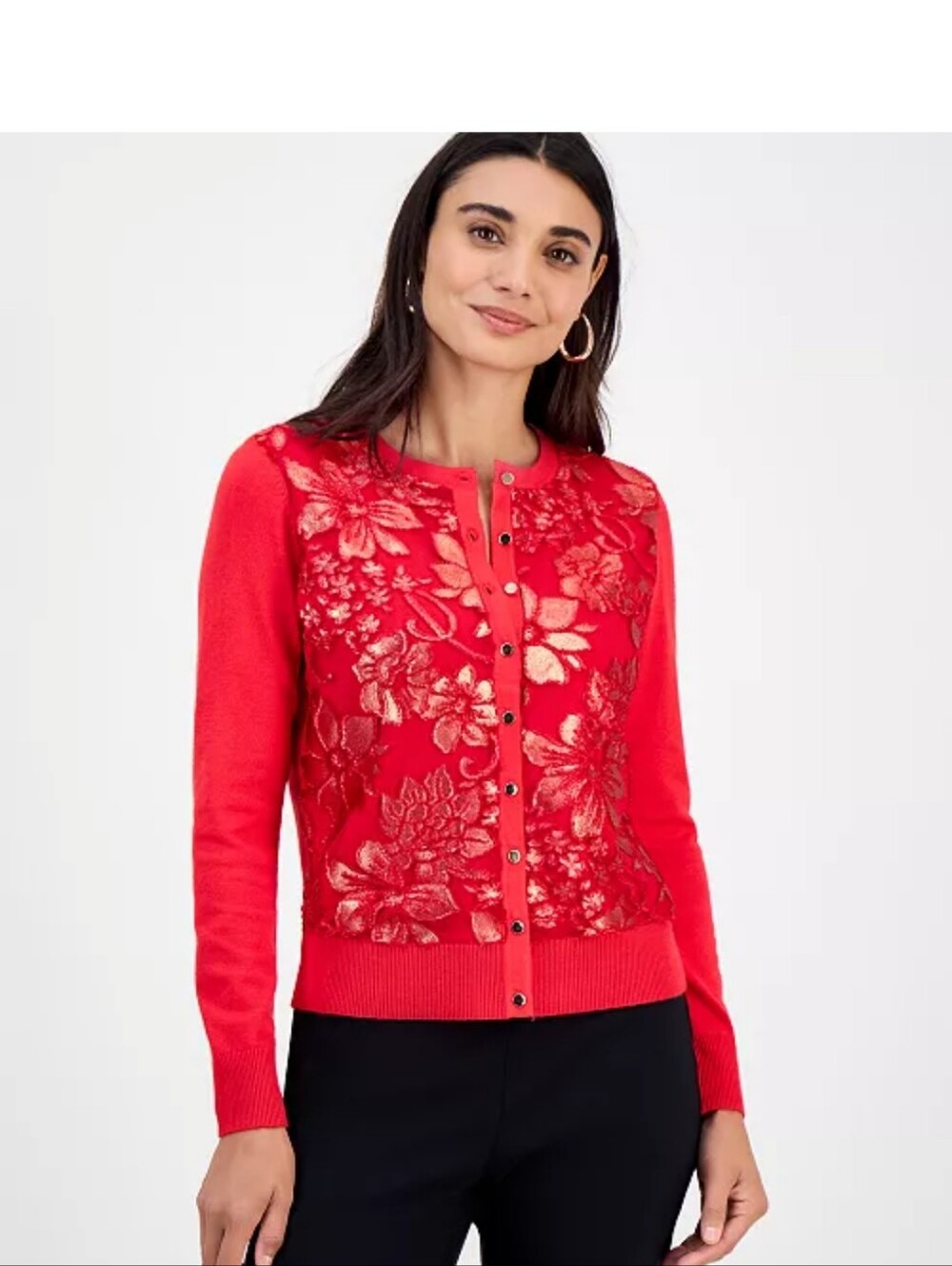 JM Collection Floral Red Cardigan